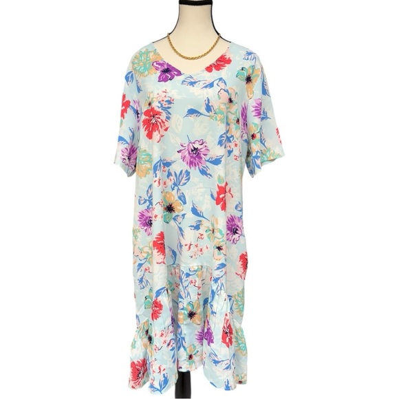Tolani Collection Iggy Floral Dress Large, Floral Ruffle V Neck Midi Dress - Picture 5 of 14